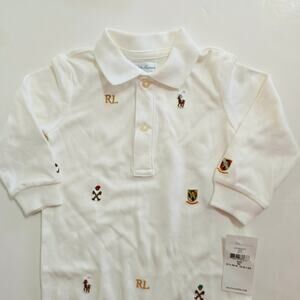NWT Polo Ralph Lauren Baby Boys Embroidered Polo Cotton Coverall White Size 9 MO
